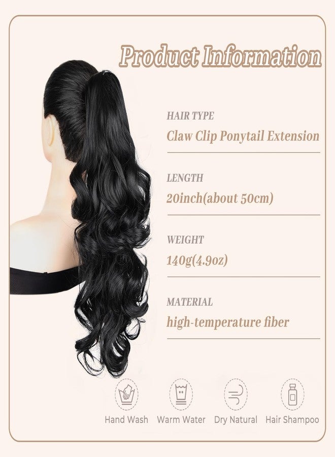 MAYSA Claw Clip Ponytail Extension 20" Clip in Wavy Ponytail Hair Extensions Long Synthetic Fake Ponytail for Women Extensions #1B Natural Black - Image 2